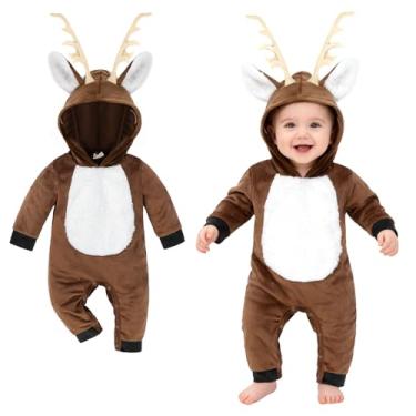 Imagem de Beipegin Macacão para bebês de cervo para meninos e meninas, macacão para recém-nascido, com capuz, rena, roupas de Natal e Halloween