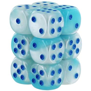 Imagem de Gemini Dice Block | Set of 12 Size D6 Dice Designed for Board Games, RPGs & Miniature Games | Premium Quality 16 mm Dice | Luminary Pearl Turquoise, White & Blue Color | Made by Chessex (CHX26665)