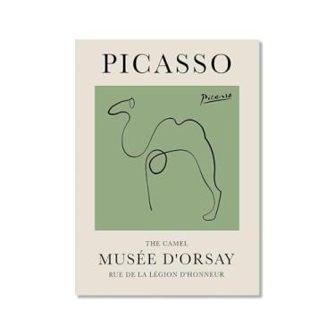 Imagem de Impressão em tela verde sálvia Pablo Picasso animais esboço arte de parede gato cão pássaro cavalo impressão linha abstrata desenho pôsteres para quarto casa escritório decoração (SKU2,30.5x45.7 cm =