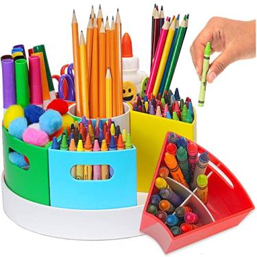 Imagem de PUZZLE EZ Organizador e armazenamento de giz de cera infantil – Lazy Susan School Art Supplies Caddy para sala de aula | Organizador de mesa giratório para crianças | Suporte de papelaria para