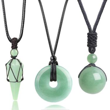 Imagem de YJTSWDXY 3 unidades de colar de cristal natural moeda da sorte pingente de rosquinha, ponta hexagonal, pingente de contas para mulheres e homens, 14-27 inch, Pedra, Obsidiana