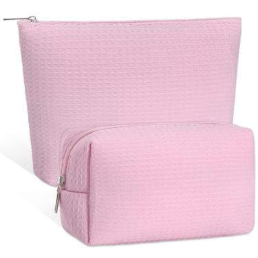 Imagem de Gilprop 2 peças bolsa de maquiagem waffle bolsa de cosméticos bolsa de maquiagem xadrez waffle com zíper estojo de higiene estética presentes para mulheres dama de honra, chá de panela, Natal, 2