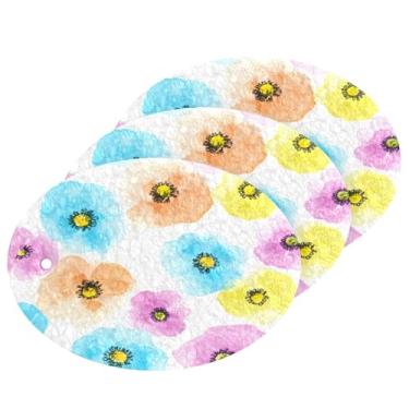 Imagem de Wassud Esponja de polpa de madeira com padrão floral aquarela para pratos, pacote com 3 esponjas de cozinha para limpeza, esfregão resistente para panelas antiaderentes, esponjas de lavar louça para