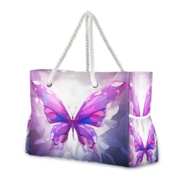 Imagem de Wassud Bolsa de praia abstrata borboleta grande bolsa de praia para mulheres, impermeável, à prova de areia, bolsa de viagem com zíper e bolso para piscina academia acampamento