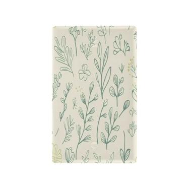 Imagem de Wassud Placa de cobertura de interruptor de luz, capas de tomada decorativas, placa de parede para tomadas elétricas, arte de linha simples, folhas em branco 11 x 6 cm