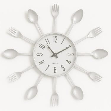 Imagem de Relogio Parede Cozinha Talheres Estilo Retro Decorativo Branco Moderno Colher Garfo Elegante