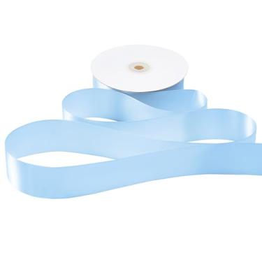 Imagem de BIYUNFORCE Fita de cetim azul claro de 3,8 cm (1-1/5.1 cm) fita de tecido de poliéster sólido azul claro para grinalda, laços de costura, rosas, embrulho de presente, casamentos, festas, convites