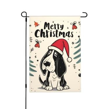 Imagem de Bandeira de jardim de Natal Basset Hound Dog dupla face vertical sazonal inverno exterior quintal decorações de gramado 12,5 x 18 polegadas