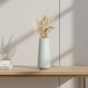 Imagem de Vaso Decorativo Minimalista em Cerâmica Solitário Moderno e Alta Resistência Decoração Sala Aparador Mesa de Centro Banheiro Estante Granito Bege e Branco Brilhoso (Branco Brilhoso)