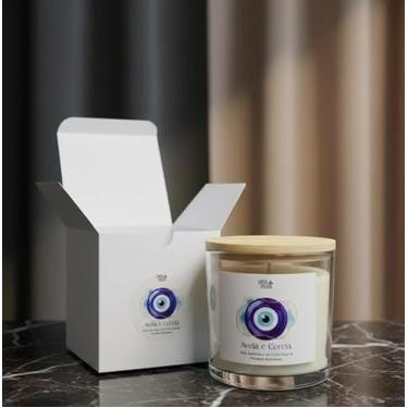 Imagem de Vela Aromática de Cera Vegetal, Avelã e Cereja, 180g, 42 Horas de Queima, com Olho Grego - Produto Artesanal - UMA MAYA