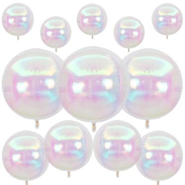 Imagem de 12 balões redondos iridescentes de 55,8 cm, 38,1 cm, 25,4 cm, 4D, balões holográficos para aniversário, casamento, arco-íris, decoração de festa sereia sob o mar