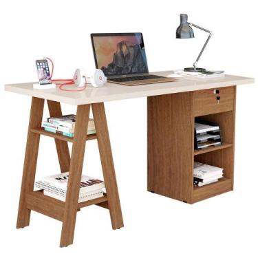 Imagem de Mesa Escrivaninha Para Escritório 1 Gaveta Com Chave Boreal Off White/