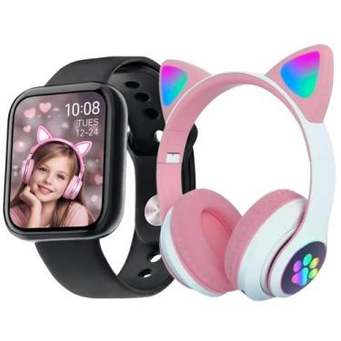 Imagem de Relógio Smartwatch Feminino Menina Fone De Ouvido Led Orelha Gatinho G