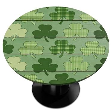 Imagem de Bardic Lucky Clover Toalha de mesa redonda com bordas elásticas, capa de mesa à prova d'água para o dia de São Patrício para ambientes externos, ambientes internos e pátios, cozinha – serve para mesas