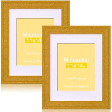 Imagem de Minesaxel Moldura amarela com glitter de 28 x 35 cm para 20 x 25 cm com tapete, molduras brilhantes de vidro real HD, colorido, fofo, divertido ou exclusivo, moldura de arte de 28 x 35 para mesa ou