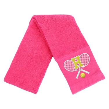 Imagem de OXYEFEI Toalha de tênis, presente de tênis para homens, mulheres, amantes, toalhas de tênis bordadas de algodão 33 cm x 109 cm (rosa, letra H)