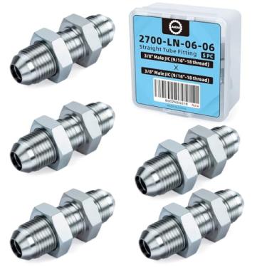 Imagem de Acessórios adaptadores de mangueira hidráulica reta, 2700-06-06 3/20.3 cm macho JIC (9/40.6 cm-18 thread) x 3/20.3 cm macho JIC (9/40.6 cm-18 thread) conectores x pacote com 5