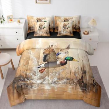 Imagem de Conjunto de cama queen size de pato infantil, cama de caça de pato em uma bolsa, para decoração de quarto de meninos, meninas, adolescentes, conjunto de edredom selvagem com lençóis, fronhas e capa de