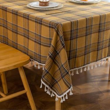 Imagem de Erbnaryx Toalha de mesa xadrez para mesas quadradas 159 x 250 cm, toalhas de mesa com franjas, toalha de mesa decorativa para cozinha e sala de jantar, amarela