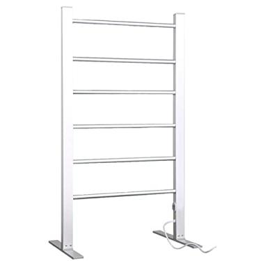 Imagem de uhyOHF Aquecedor de toalhas, suporte de toalha elétrico montado na parede com interruptor, aquecedor de toalhas elétrico aquecido rack com 6 barras, suporte de aquecimento e secagem de chão para