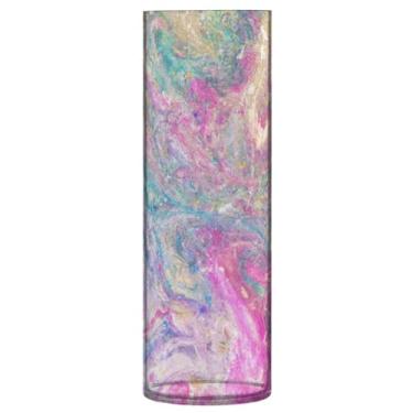 Imagem de JUZIHAI Vaso de mármore colorido ouro rosa para flores, 9,9 cm x 30 cm, cilindro de plástico, moderno, vaso de flores para centro de mesa de casamento, decoração de casa