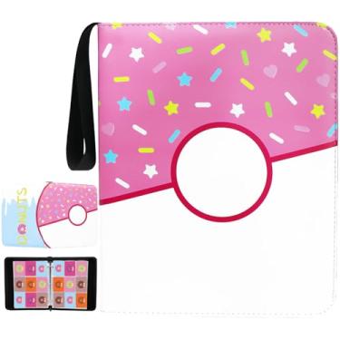 Imagem de Pasta de cartão com 9 bolsos, álbum com 900 porta-cartões, rosquinha rosa, zíper para coleção de meninas e adolescentes (rosquinha rosa, 900 bolsos)