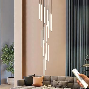 Imagem de Lustre LED moderno para escada de casa, com 15 lâmpadas, lustre longo em espiral, luminária pendente dimerizável de 3000 a 6000K para tetos altos, sala de estar, hall de entrada e corredores