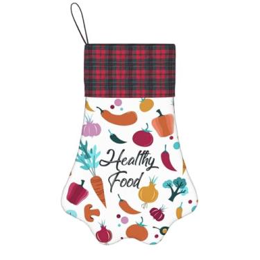 Imagem de SKKNT Meias de Natal com estampa de comida saudável, animais de estimação, decoração de Natal, cães, gatos, árvore, presente conveniente