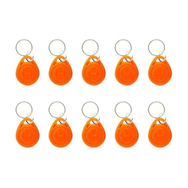 Imagem de 125 khz RFID fob etiquetas RFID graváveis T5577 cartão RFID fob 125khz para gravador RFID, compatível com leitores de formato 1386 1326 H10301 e sistemas de controle de acesso para 10 peças (laranja)