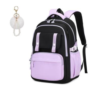 Imagem de Mochila MUSEVOS Girls School de grande capacidade 21L preta roxa