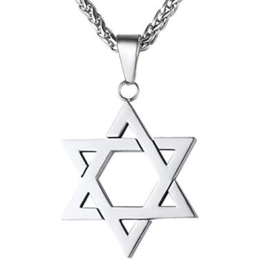 Imagem de YILUOCD Colar de estrela de Davi de aço inoxidável para homens e mulheres, pingente hexagonal de estrela de seis pontas, joia judaica religiosa delicada (preto), Middle, Aço inoxidável, Sem Pedra