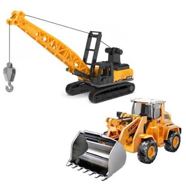 Imagem de Kit 2 Tratores Guindaste e Pá Carregadeira Articulados Partes de Metal