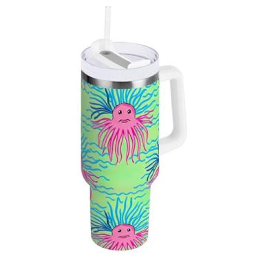 Imagem de ODAWA Copo à prova de derramamento de 1,134 g com palha, copos com isolamento duplo de animais marinhos com tampa e canudo