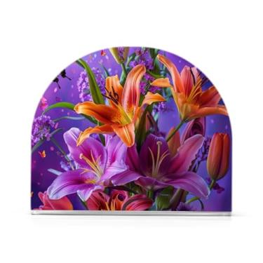 Imagem de Lindos lírios Porta-guardanapos roxos, porta-guardanapos de plástico para mesas, suporte de guardanapo vertical para jantar cozinha restaurante decoração de casa acessórios de bar
