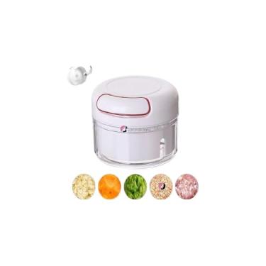 Imagem de Mini Processador Manual de Alimentos, 2 Lâminas em Aço Inox, Base Antiderrapante, Sistema de Corda Retrátil, 8,7 x 6,7 cm, para Verduras, Legumes, Frutas, Ervas e Grãos