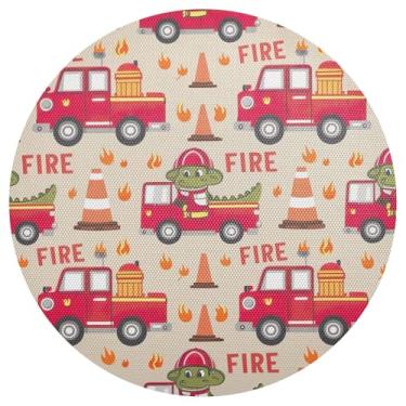 Imagem de Tapetes de cozinha de caminhão de bombeiros de crocodilo de 38 cm, decorações de mesa para sala de jantar, tapetes laváveis de PVC conjunto de 1