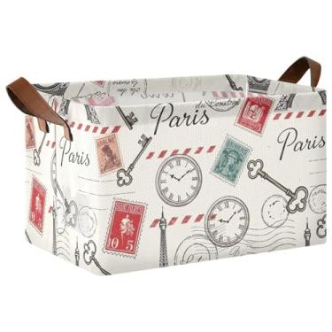 Imagem de Caixas de armazenamento dobráveis para armário com alças, 43 x 29 x 25 cm, caixas de organização vintage da Torre Eiffel, organizadores de armário e armazenamento, 1 pacote