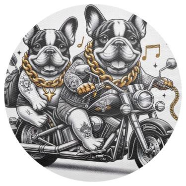 Imagem de Conjunto de 1 jogo americano redondo de PVC durável Cool Bulldogs preto 38 cm, jogo americano lavável para mesa de jantar