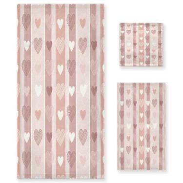 Imagem de Wassud Conjunto de 3 toalhas de banho vintage Hearts Valentines toalhas super macias e absorventes para banheiro, toalhas de banho de secagem rápida, toalha de banho para academia, spa, hotel