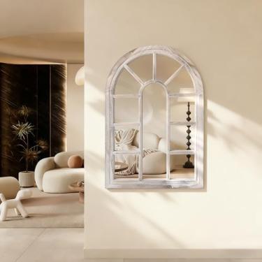 Imagem de Espelho de arco, espelho de parede branco grande moldura de madeira arte moderna espelhos decorativos para sala de estar, quarto e entrada, decoração de casa 50 x 71 cm