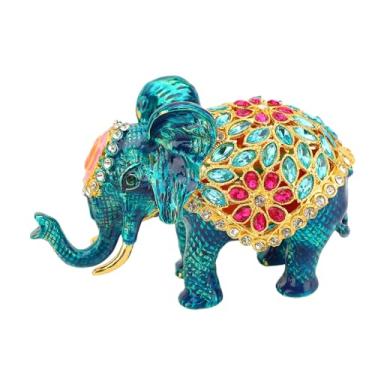 Imagem de Siwoted caixa de joias de elefante esmaltado, organizador de joias decorativas para anéis, brincos, pedra de jade, decoração de mesa, presente (Ouro Azul)