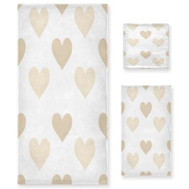 Imagem de Wassud Gold Hearts Conjunto de 3 toalhas de banho para dia dos namorados, toalhas super macias e absorventes para banheiro, toalhas de banho de secagem rápida, toalha de banho para academia, spa