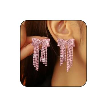 Imagem de Brincos de laço de strass prata para mulheres, modernos e brilhantes, lustre de cristal, brincos de borla para casamento, joia de laço de noiva, Small, Cobre, Sem pedra preciosa