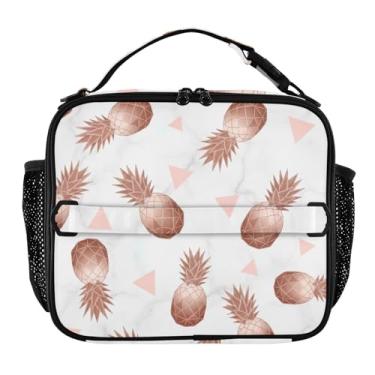 Imagem de Joisal Lancheira geométrica de abacaxis em ouro rosa para mulheres, meninas, lancheira masculina e infantil, lancheira para trabalho, bolsa térmica para adultos
