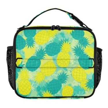 Imagem de Joisal Lancheira de abacaxi amarelo azul-petróleo aquarela para mulheres, lancheira personalizada para meninas, crianças, homens, lancheira para trabalho, bolsa térmica para meninos