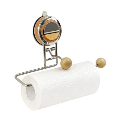 Imagem de HOMNATURE Suporte de toalha de papel de parede autoadesivo sob o armário sem perfuração de aço inoxidável organizador de cozinha e banheiro para rolo de toalha (madeira)