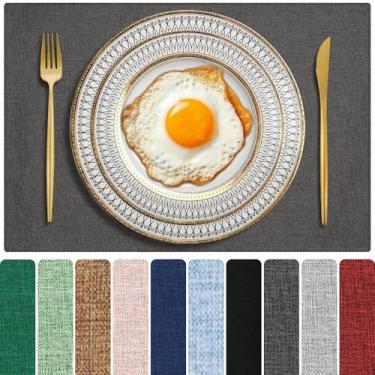 Imagem de Jogo americano de pano, conjunto de 4, tapetes de mesa de jantar de tecido grosso de algodão e linho, lavável na máquina, de camada dupla, durável, resistente ao calor, sem rugas (cinza escuro, 4)