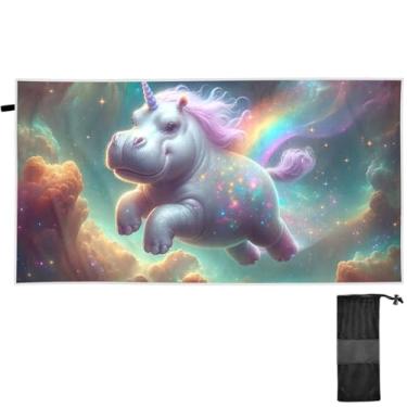 Imagem de TSENQUE Unicórnio hipopótamo extravagante espaço toalha de praia grande para adultos toalha de banho macia grande toalha de banho secagem rápida presentes de praia para mulheres meninas 152 x 76