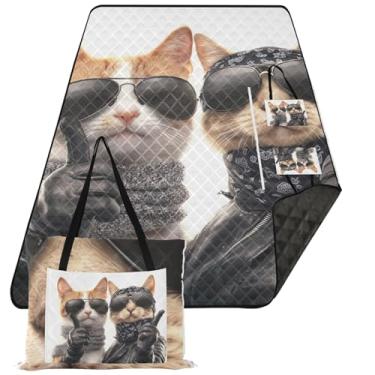 Imagem de TSENQUE Cobertores de areia divertidos para cães e gatos da moda para praia à prova de areia tapete de grama acampamento externo cobertores de piquenique dobráveis grandes 203 x 152 cm