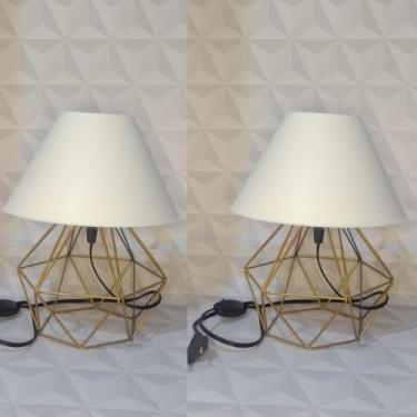 Imagem de Abajur Pequeno luminária Com Aramado Retrô Ideal Para Quarto Diamante KIT 2 (Preto Cupula Preto)